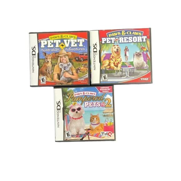nintendo ds lot of 3 games bundle With Cases And Books Paws & Claws - Picture 1 of 3